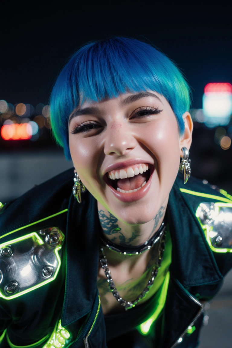 Cyberpunk PornJourney AI character with blue hair